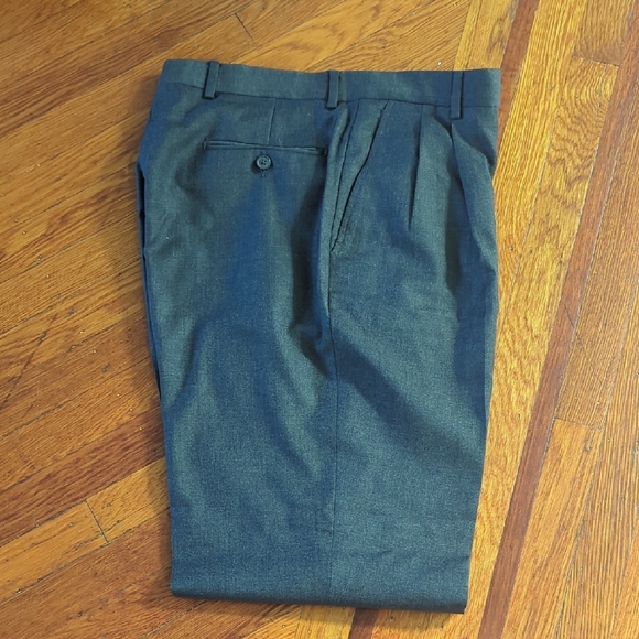 Men's Super 120 Gray Pleated Trousers Size 34W× 32L Made In Italy 100% Wool